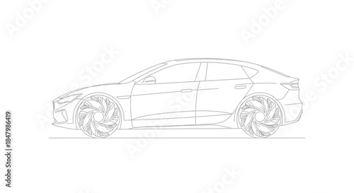 Side View of a Sleek Modern Sedan with Glossy Finish Parked on a City Street