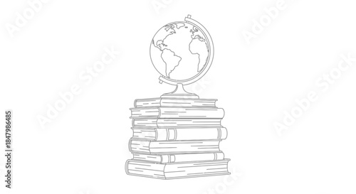 Globe Positioned on Stack of Books Representing Education and Knowledge in Minimalist Design