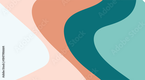 Abstract coral teal peach and white wavy shapes modern background graphic design use