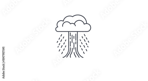 Illustration of a Grey Rain Cloud with Heavy Rainfall and Droplets Falling Down