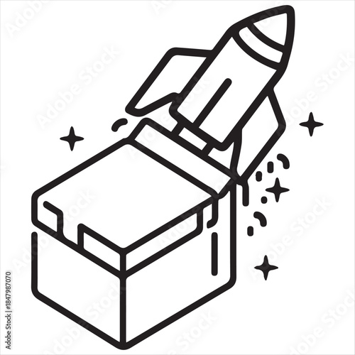 Rocket Launching from Box Outline Icon