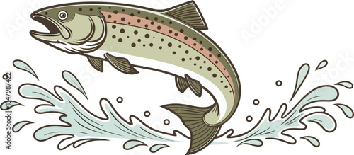 Fish on a hook swimming underwater in sea and river fishing vector illustration
