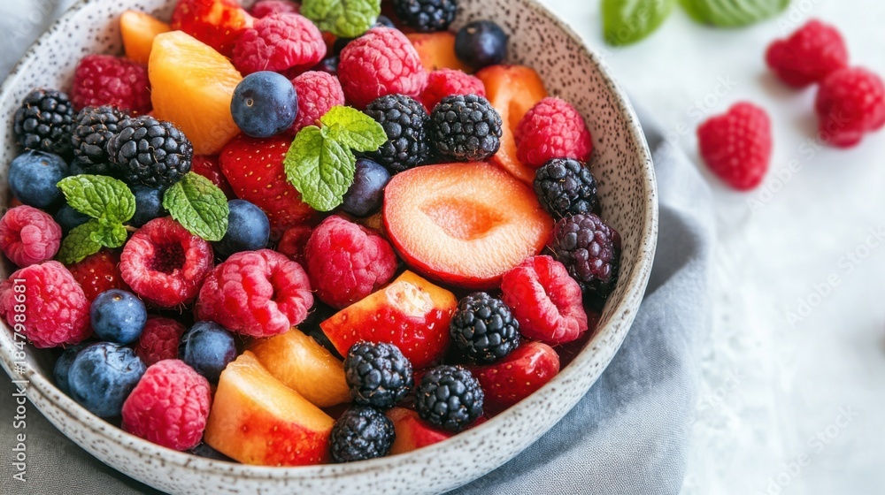 Obraz premium A Delicious Bowl of Fresh Mixed Berries and Fruit