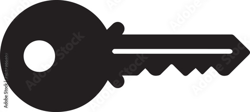 A vector icon of a metal house key on a white background symbolizes a secure business concept and the successful opening of a real estate door to unlock access and safety