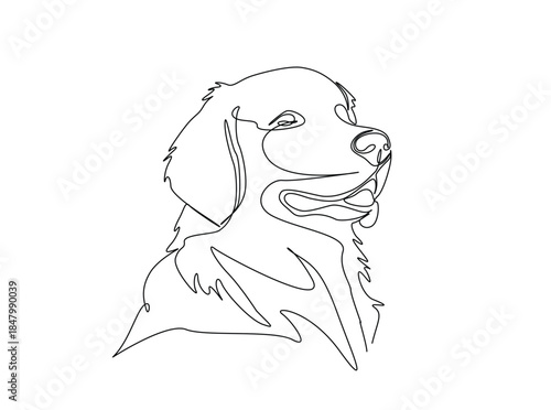 Single Continuous Line Drawing of adorable golden retriever dog head. Dog head simple illustration.
