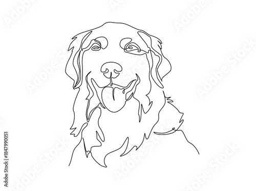 Single Continuous Line Drawing of adorable golden retriever dog head. Dog head simple illustration.
