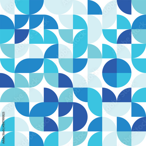 Dynamic abstract pattern composition using various shades of blue in circular segments creating a refreshing and cool water inspired geometric backdrop