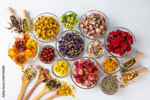 Assortment of dry herbal te...