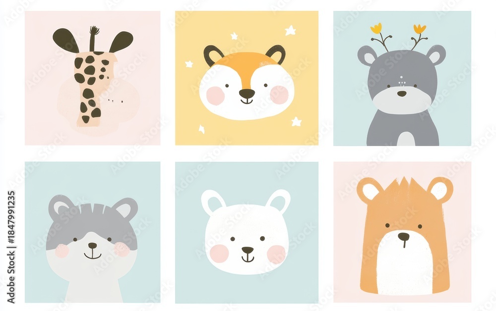 Obraz premium Cute Cat Faces Pattern Frame Background Illustration