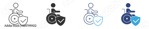 Disability Insurance Icon, Wheelchair User with Shield, Accessibility Protection and Care Concept, Vector Illustration