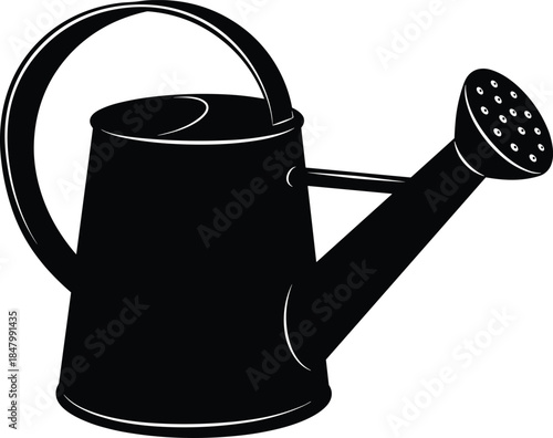 Black silhouette of classic watering can, garden irrigation container vector illustration, isolated design for gardening, landscaping, agriculture, farm, backyard water tools