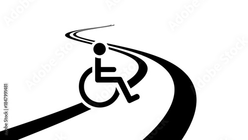 Wheelchair accessibility symbol on a winding road