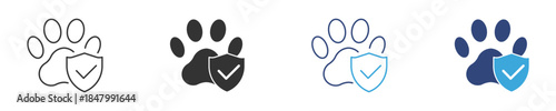 Pet Insurance Icon, Paw Print with Shield and Check Mark, Animal Care and Protection Concept, Vector Illustration