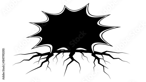 Bursting hole and ground cracks comic impact effect vector art