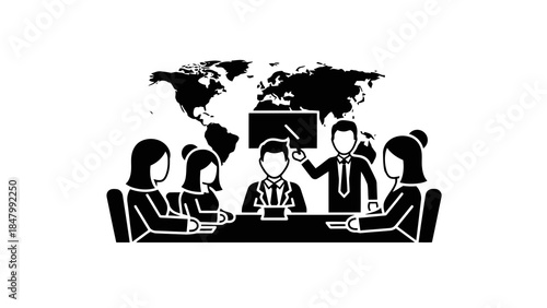 Global business meeting with world map presentation