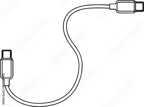 USB Type C Cable Outline Isolated on White Keywords: USB, type C, cable, connector