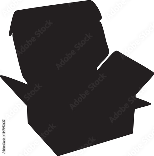 Open cardboard box silhouette on white background