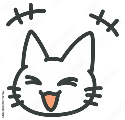 大笑いして喜ぶ猫のイラスト：ご機嫌な白猫の表情