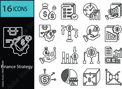 Business Finance Growth, Risk Management And Revenue Strategy Line Icons Set