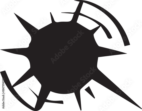 Black silhouette of broken glass crack impact mark