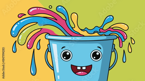 Cheerful cup overflowing with colorful liquids