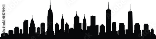 Black silhouette of a modern city skyline with skyscrapers, high-rise buildings, urban architecture, perfect vector for design and print