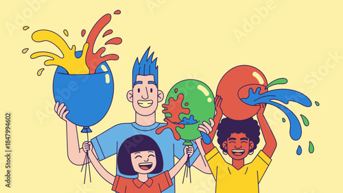 Children celebrating earth day with water balloons