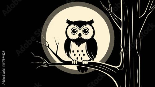 Owl perched on branch under moonlight