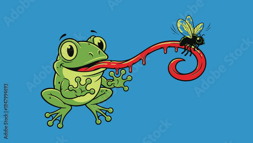 Frog catching a fly