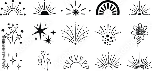 Collection of abstract starburst and sunburst designs