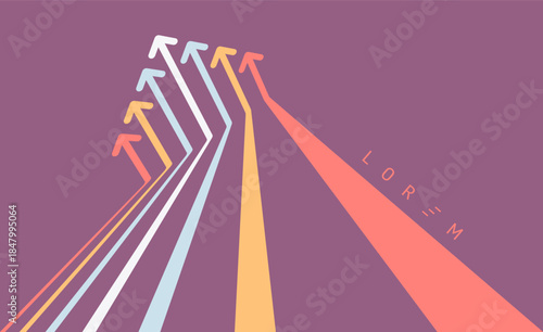 Upward arrow. Concept of competition, leadership, teamwork, success, or goal achievement. Increasing business investment income. Vector for brochure, poster, cover, card, presentation, flyer or banner