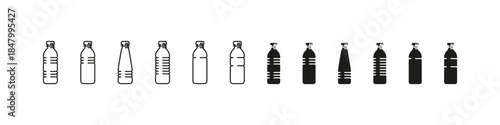 Plastic bottles vector outline and filled icon set. Packaging, recycling, and container design collection