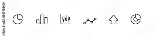 Statistics pie arrow chart vector outline icon set. Segments, distribution, and analytics measurement collection