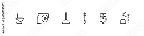WC toilet vector outline icon set. Bathroom, hygiene, and facility signage collection