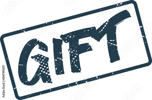 Dark blue textured GIFT stamp impression signifying a special present or offering