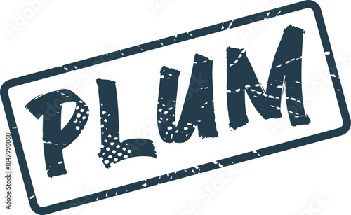 Distressed Blue Stamp Displaying the Word PLUM for rich autumn fruits and gourmet dishes