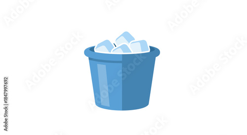 A blue container filled with solid frozen water, illustrating a simplistic cool refreshment