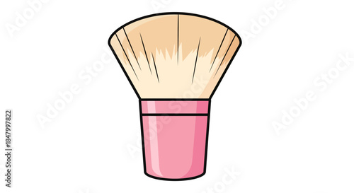 A delightful cartoon style illustration of a pink handled blush brush on white background