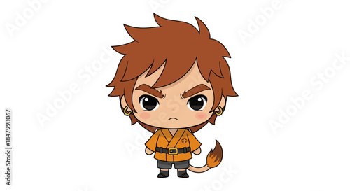 Adorable cartoon character with determined expression, showcasing whimsical illustration, perfect