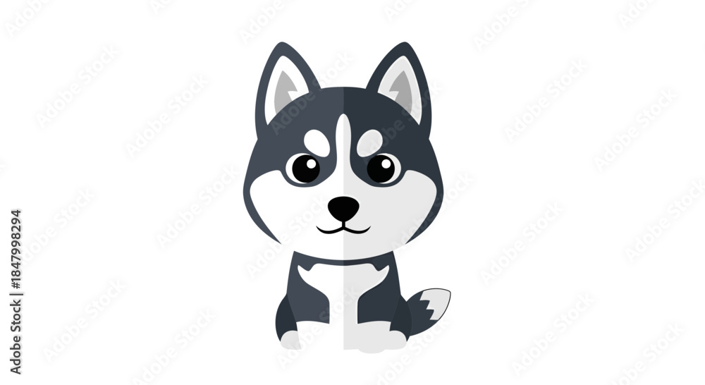 Fototapeta premium Adorable husky puppy illustration with minimalist design against clean background