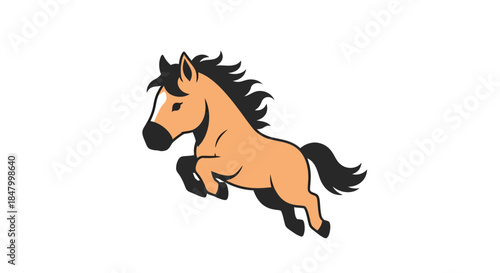 Animated equine leaping joyfully in a stylized illustration against white background