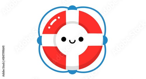 Animated lifebuoy ring graphic with smiling face embodying summer safety at sea