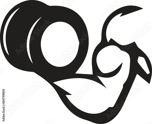 Strong arm holding a dumbbell flexing its bicep showing power and fitness