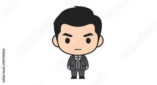 Cartoon businessman with strict expression presenting professional demeanor  suit attire