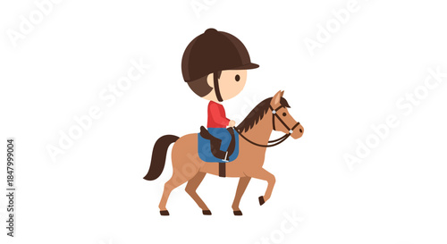 Cartoon equestrian adventure: A young rider and their trusty steed in motion happy journey