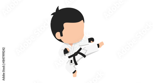 Cartoon karateka in dynamic pose showing martial arts training for children