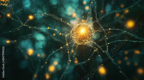 A glowing neural network over a forest, symbolizing AI connecting with the environment.