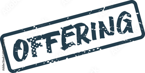 Visible distressed rubber stamp impression presenting the important transactional word OFFERING on a clean background