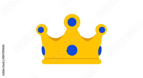 Cartoonish golden crown with blue jewels isolated on a white background