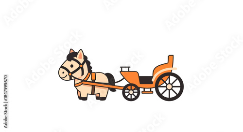 Charming cartoon horse and carriage drawing isolated on clean white background design element